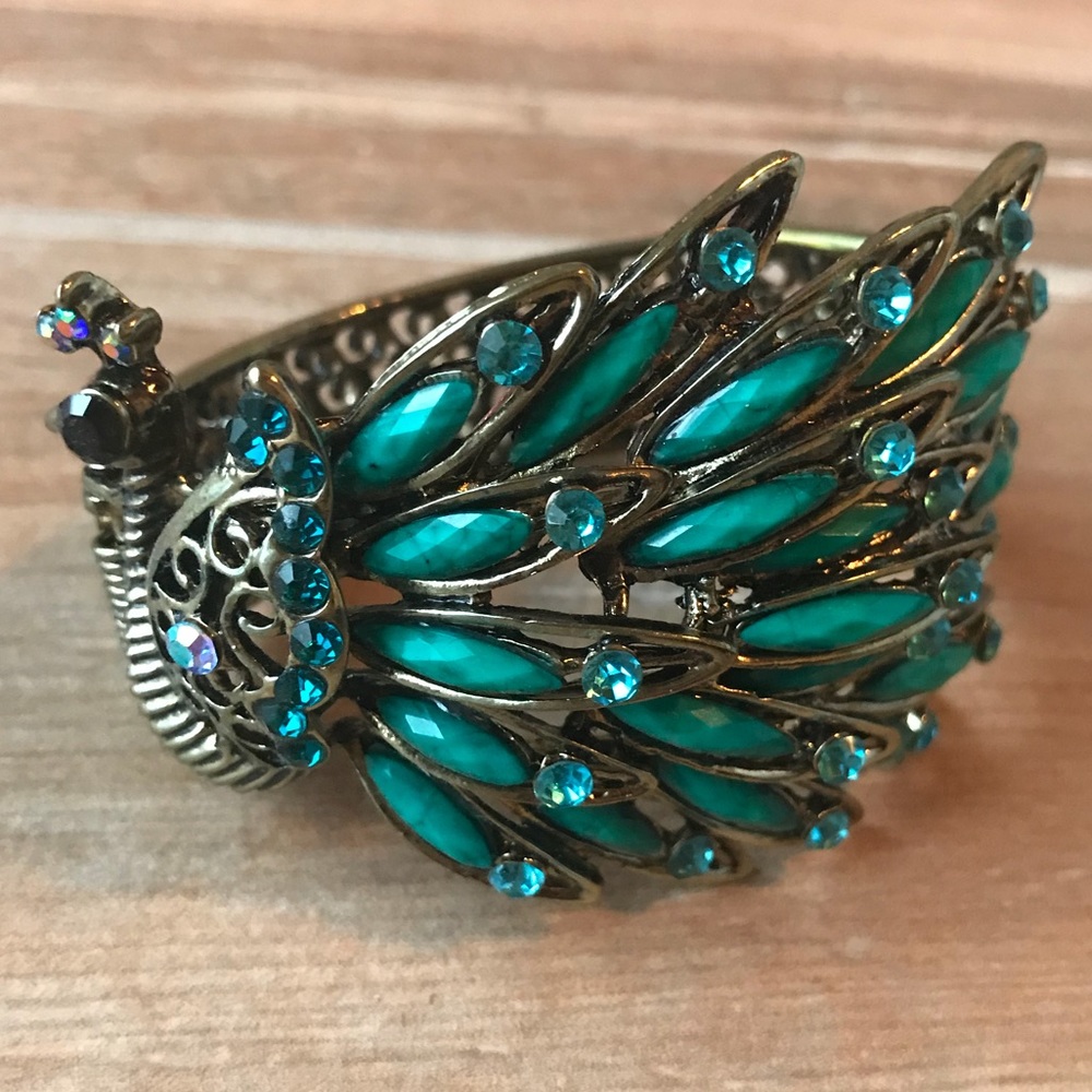 Peacock antique gold cuff